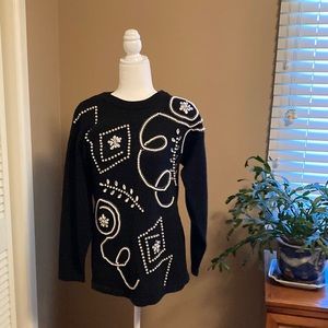 Victoria Harbour  Vntage Pearl Embellished Black Sweater